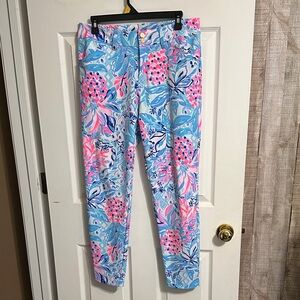 Lilly Pulitzer Pink, Navy & Light Blue Floral Skinny Pants